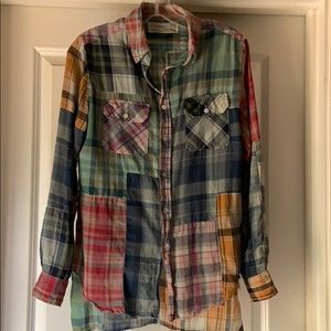 ♥️FREE PEOPLE PLAID BUTTON DOWN SHIRT - EUC!